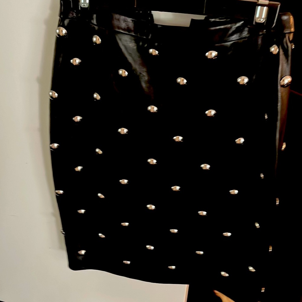 Alexander Wang black leather skirt with silver studs in size 0
